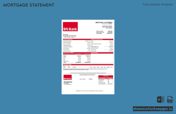 Beispiel eines Hypothekenauszugs der norwegischen BN Bank (Word- und PDF-Datei)